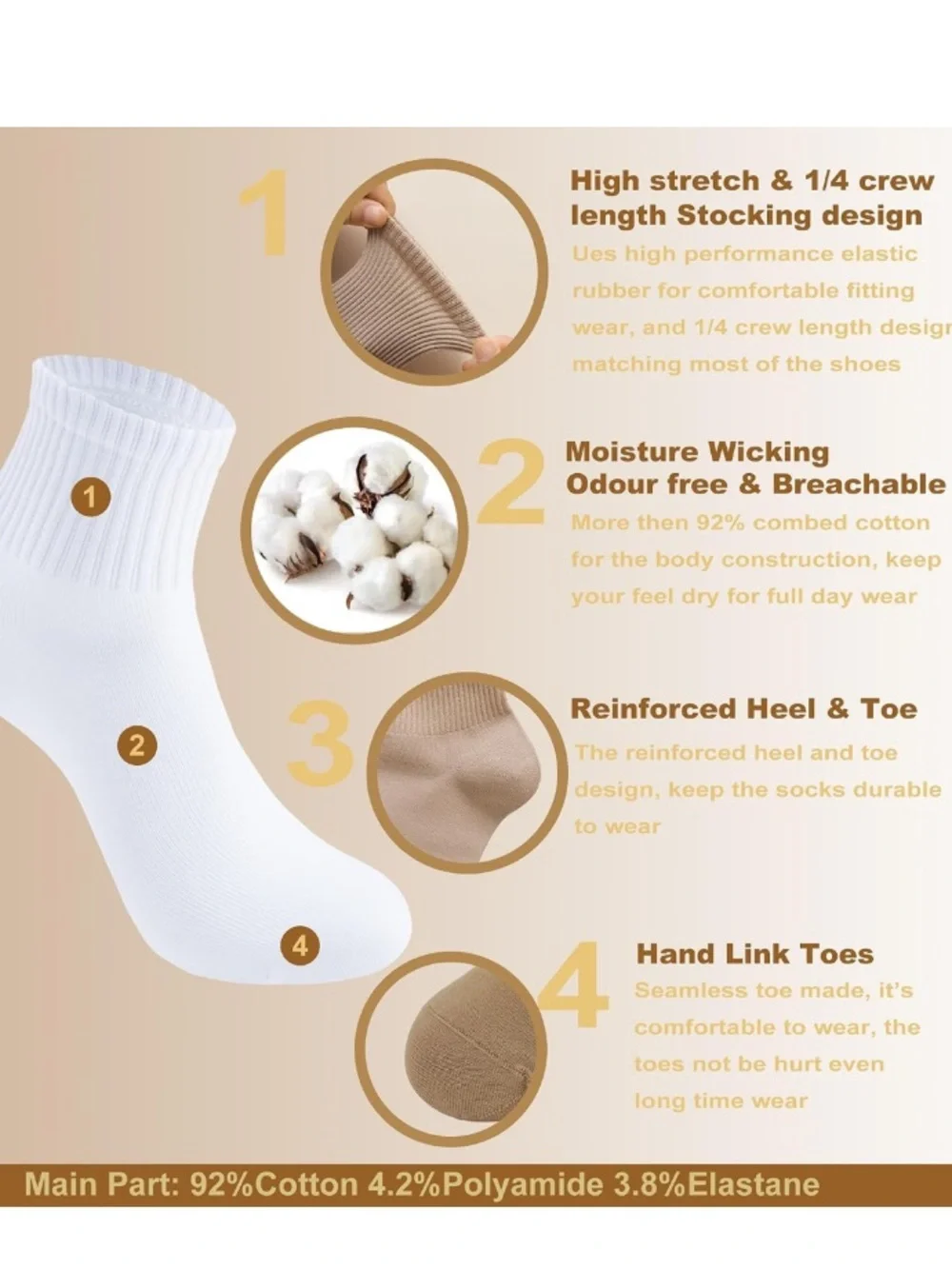 Men's Athletic White Ankle Socks (5-Pack) Ricotnisocs